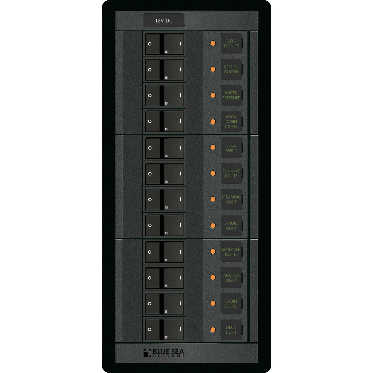 Blue Sea Systems DC Branch Circuit Breaker Panel, Pre-Wired Buses, Backlit Labels