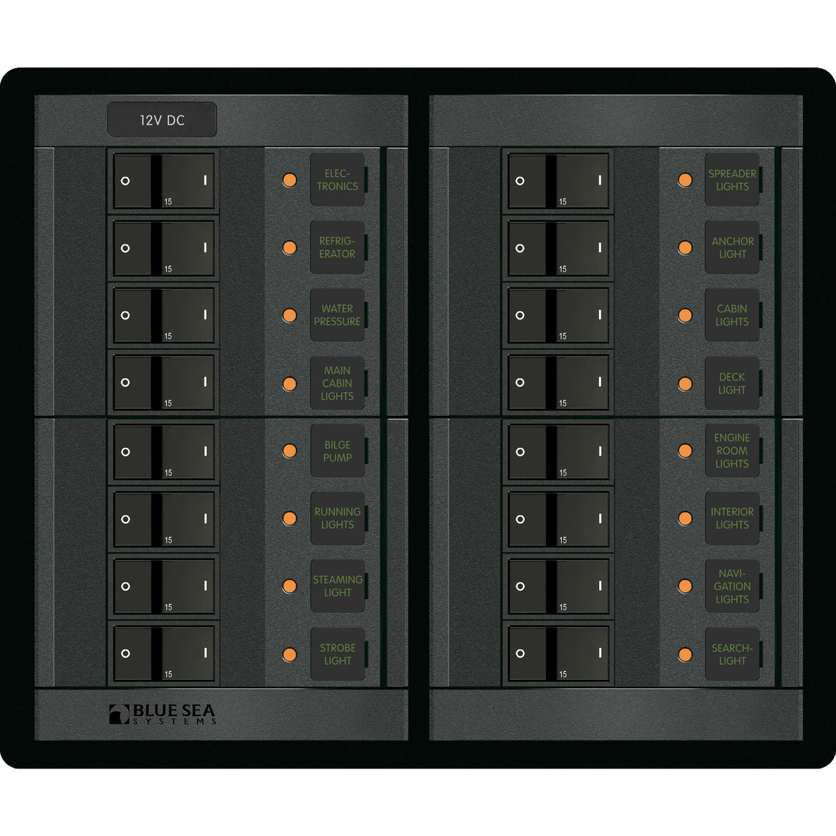Blue Sea Systems DC Branch Circuit Breaker Panel, Pre-Wired Buses, Backlit Labels