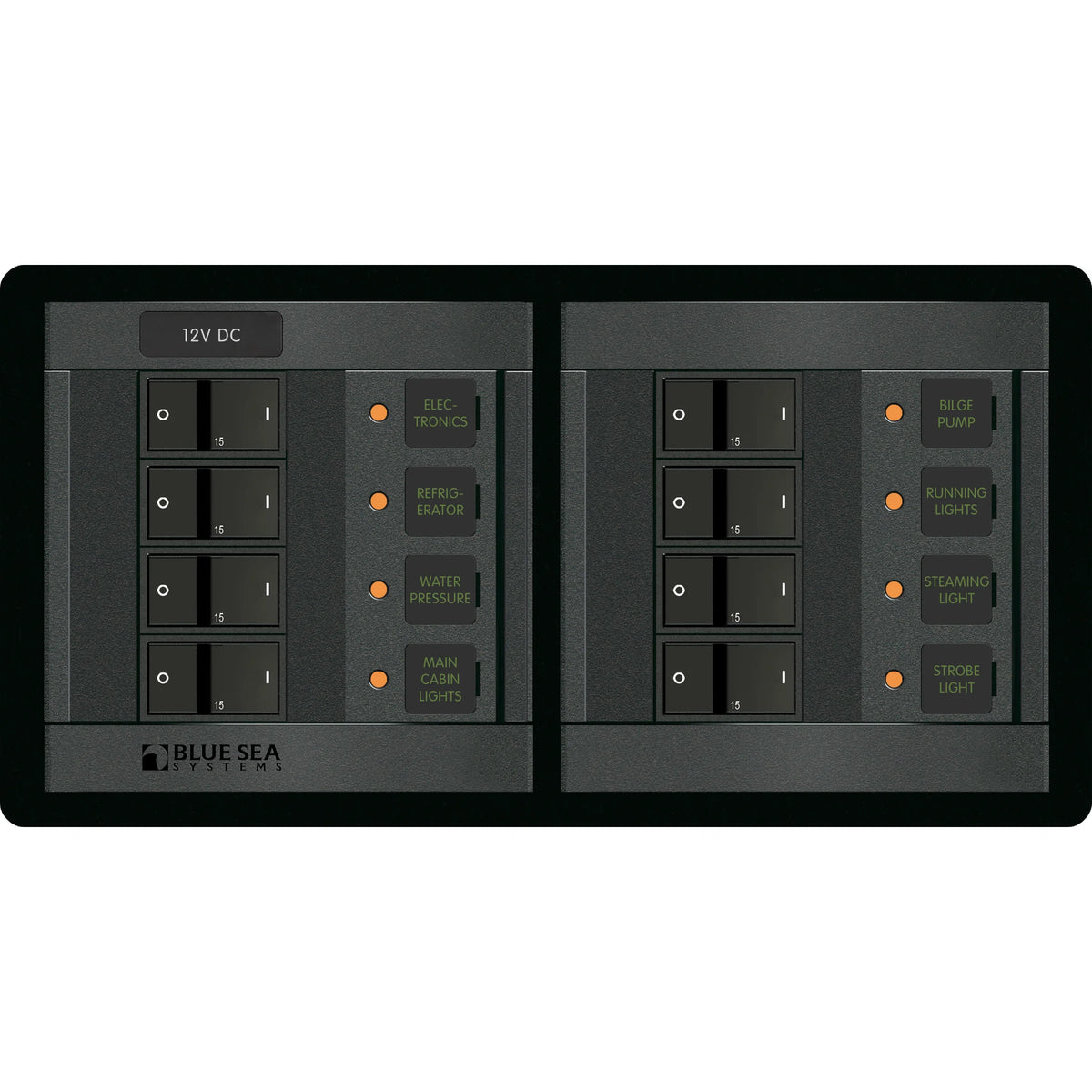 Blue Sea Systems DC Branch Circuit Breaker Panel, Pre-Wired Buses, Backlit Labels
