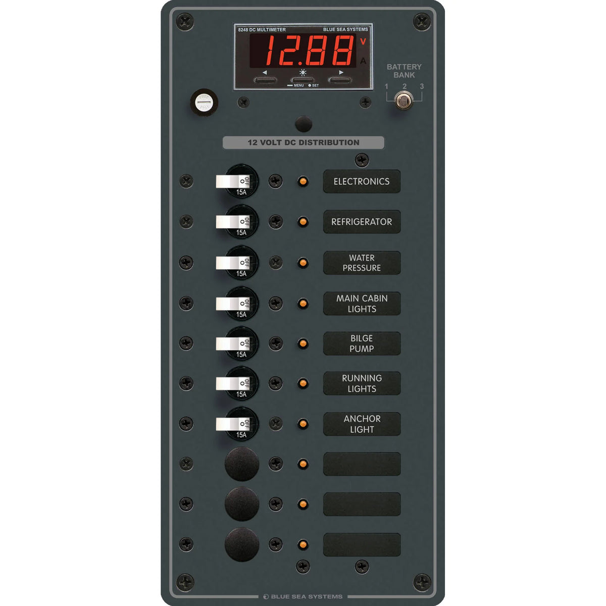 Blue Sea Systems DC Branch Circuit Breaker Panel, Pre-Wired Buses, Backlit Labels