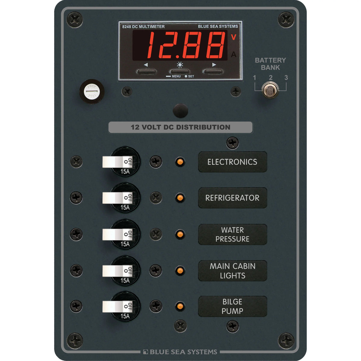 Blue Sea Systems DC Branch Circuit Breaker Panel, Pre-Wired Buses, Backlit Labels