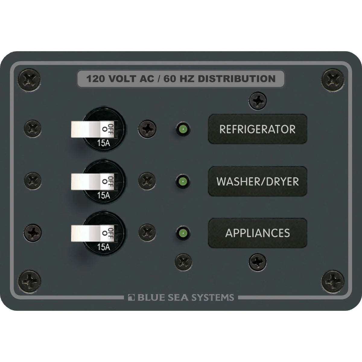 Blue Sea Systems Traditional Metal AC Branch Circuit Breaker Panel, 100A Max, Backlit Labels