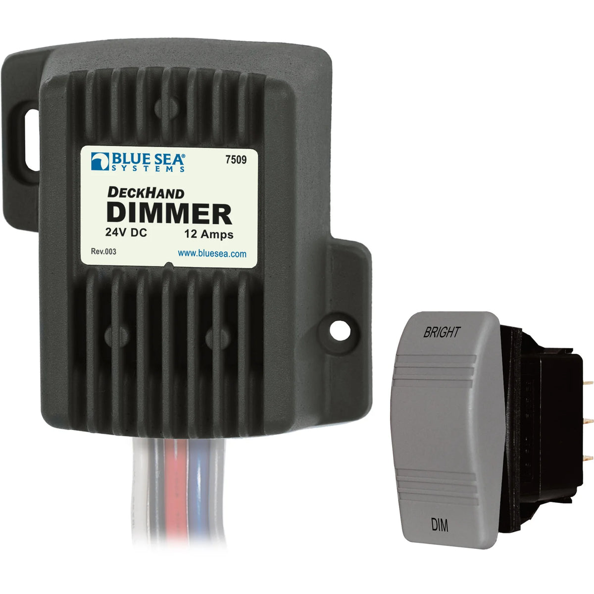 Blue Sea Systems DeckHand Dimmer, For Non-Regulated LED, Incandescent and Halogen Lights, 0-100% Voltage Control, Momentary Switch, Last Setting Memory