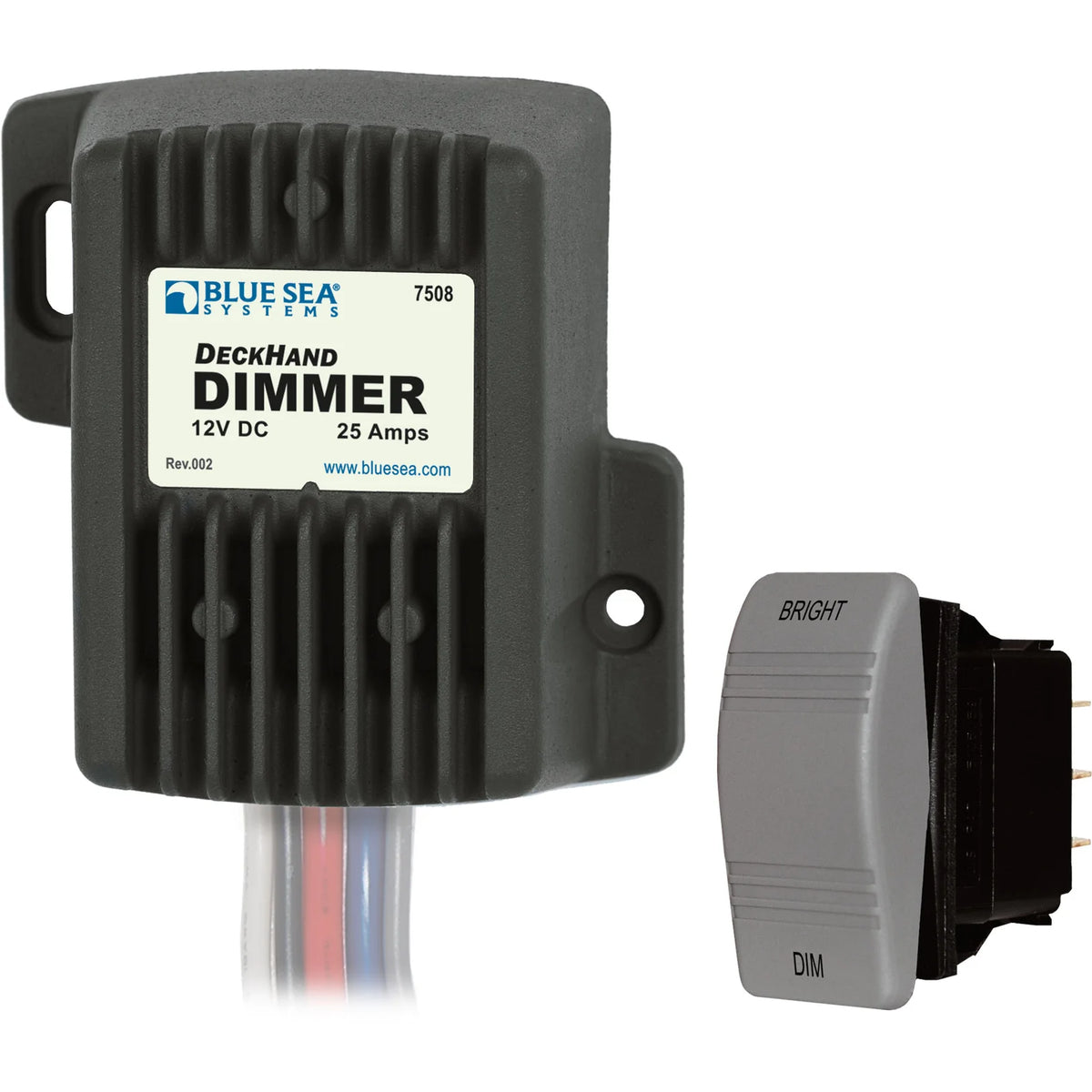 Blue Sea Systems DeckHand Dimmer, For Non-Regulated LED, Incandescent and Halogen Lights, 0-100% Voltage Control, Momentary Switch, Last Setting Memory