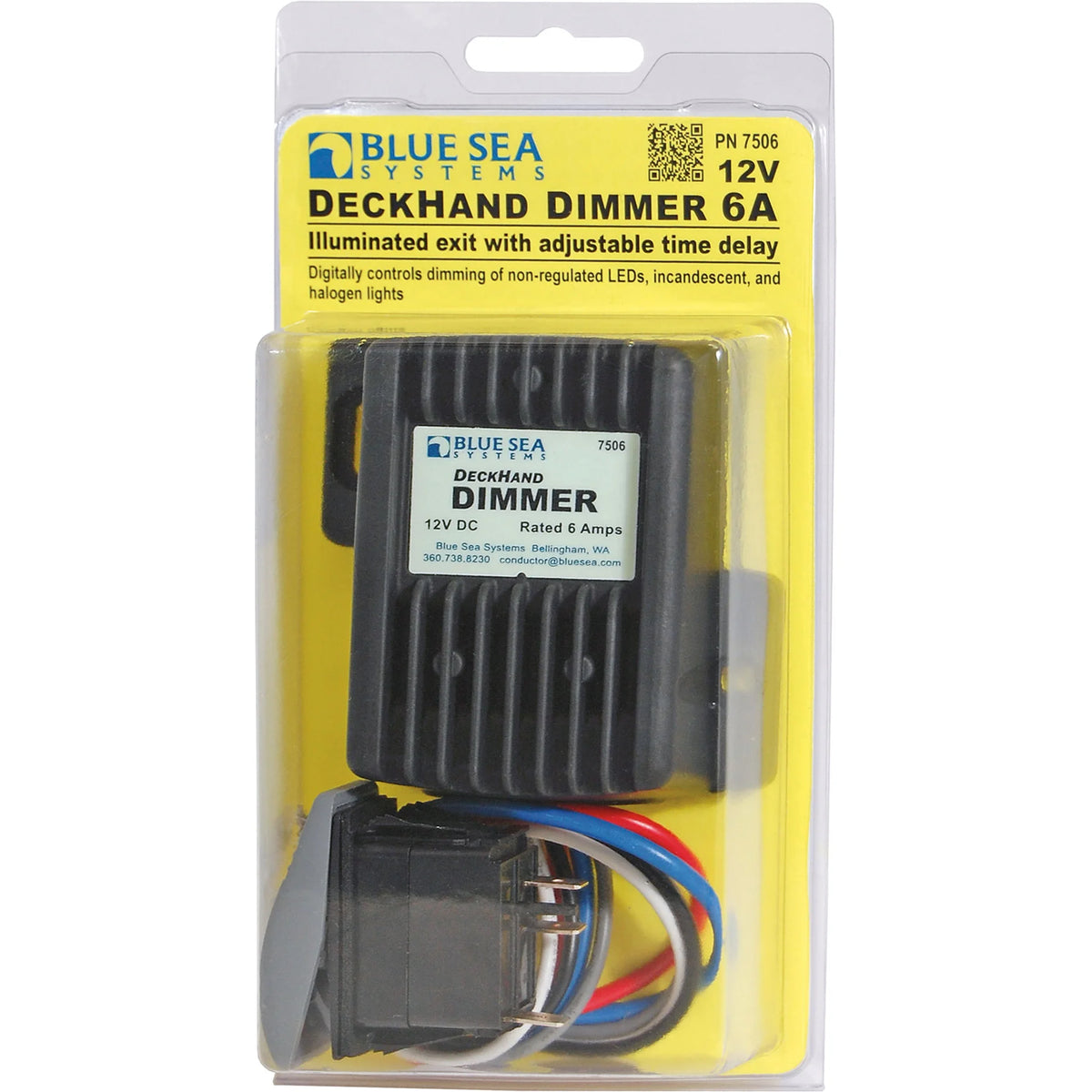 Blue Sea Systems DeckHand Dimmer, For Non-Regulated LED, Incandescent and Halogen Lights, 0-100% Voltage Control, Momentary Switch, Last Setting Memory