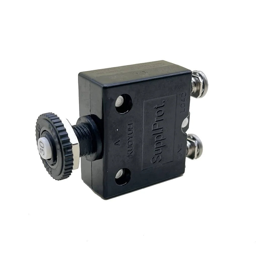 Blue Sea Systems Push Button Reset Only Screw Terminal Circuit Breaker, 32V DC, Panel Mount, #8 Screw Terminal, Thermal Trip, Ignition Protected