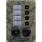 Blue Sea Systems Water-Resistant Circuit Breaker Switch Panel, 12V DC, Illuminated 15A Breakers, Exposed Mount