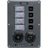 Blue Sea Systems Water-Resistant Circuit Breaker Switch Panel, 12V DC, Illuminated 15A Breakers, Exposed Mount