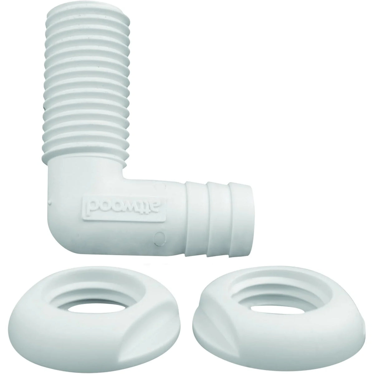 Attwood Marine 90 Degree Thru-Hull Connector, White Polypropylene, Above-Waterline