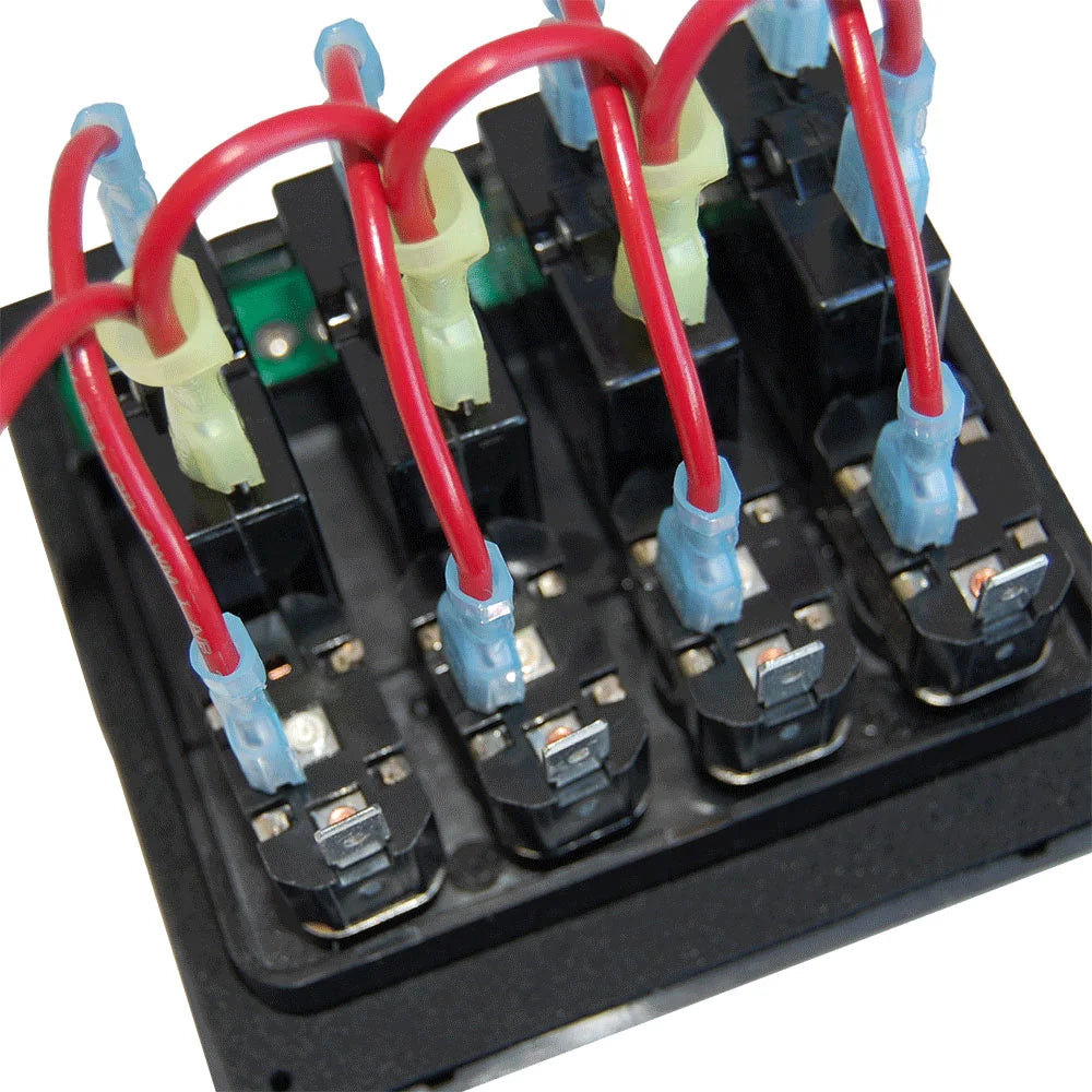 Blue Sea Systems WeatherDeck Waterproof Circuit Breaker Panel, 12/24V DC, IP67, 15A Per Circuit, Green LED Backlit Labels, Gray Panel