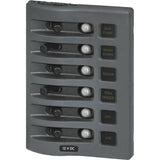 Blue Sea Systems WeatherDeck Waterproof Circuit Breaker Panel, 12/24V DC, IP67, 15A Per Circuit, Green LED Backlit Labels, Gray Panel