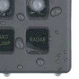Blue Sea Systems WeatherDeck Waterproof Circuit Breaker Panel, 12/24V DC, IP67, 15A Per Circuit, Green LED Backlit Labels, Gray Panel