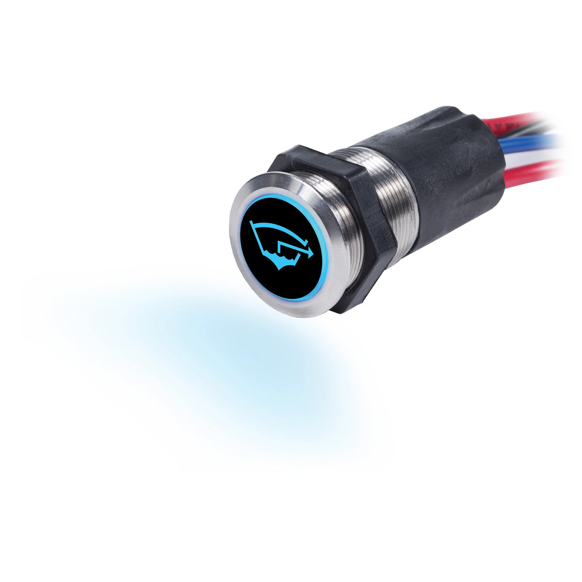 Blue Sea Systems Backlit Push Button Switch, 15A, 12V DC, IP67, 7/8 in Mounting Hole, Blue/Red Backlight