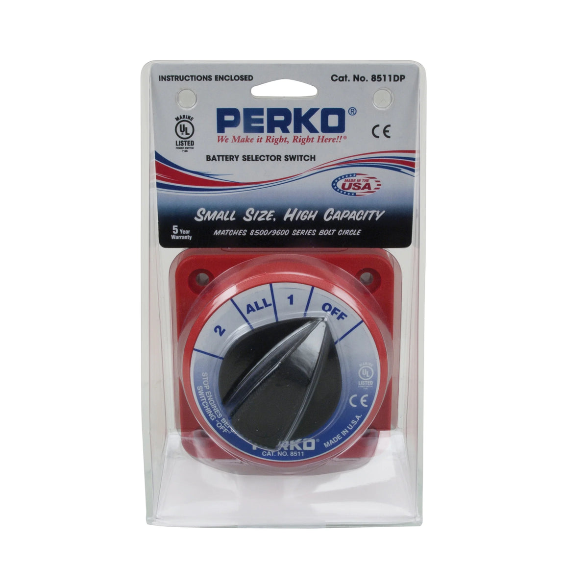 Perko Battery Switch, 6-32V, Ignition Protected, Surface Mount
