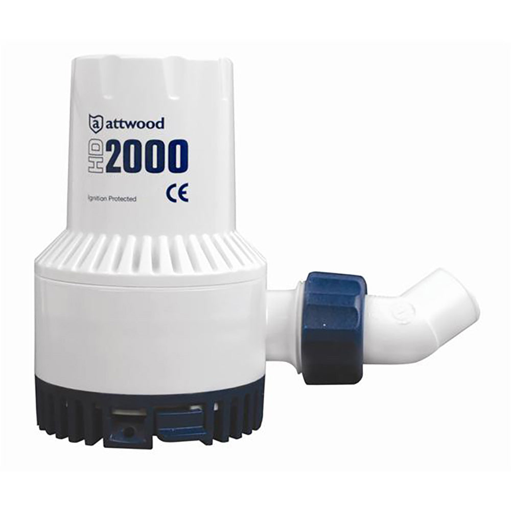 Attwood Marine HD2000 Heavy-Duty Bilge Pump, 2000 GPH, 1-1/8 in Port, Anti-Airlock Nozzle