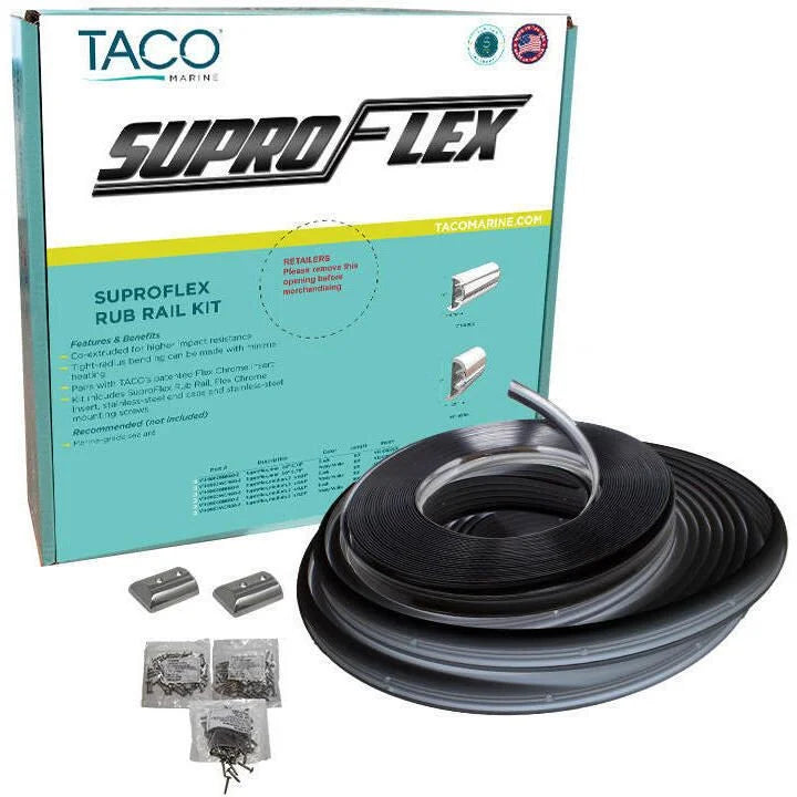 TACO Marine SuproFlex Semi-Rigid Vinyl Rub Rail Kit, 1-5/8 in x 7/8 in x 60 ft, Vinyl Overlay Insert
