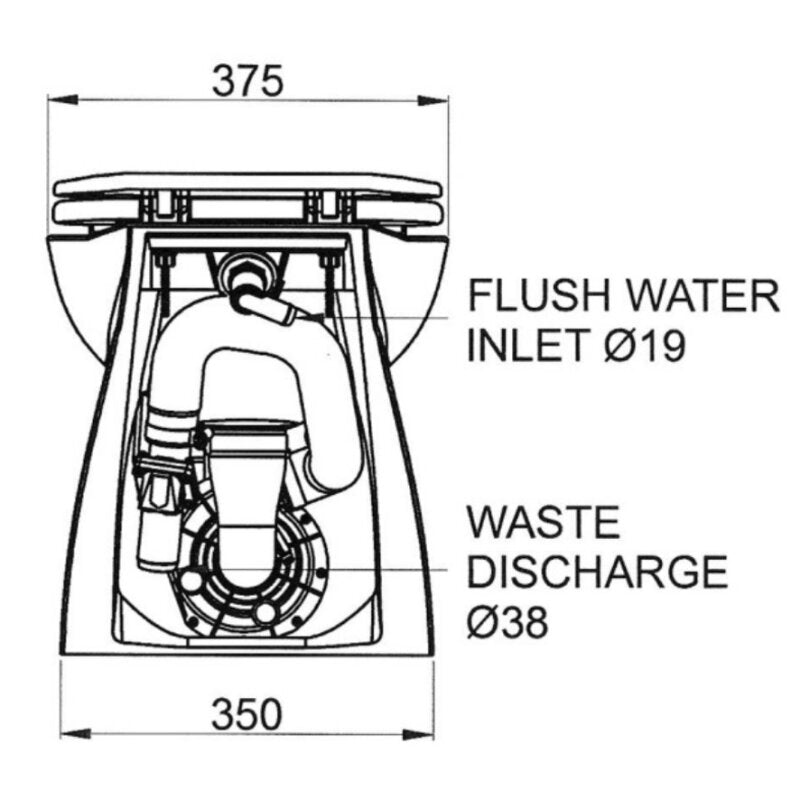 Jabsco Deluxe Flush Raw Water Electric Marine Toilet, 17 in, Soft Close Lid, Remote Rinse Pump