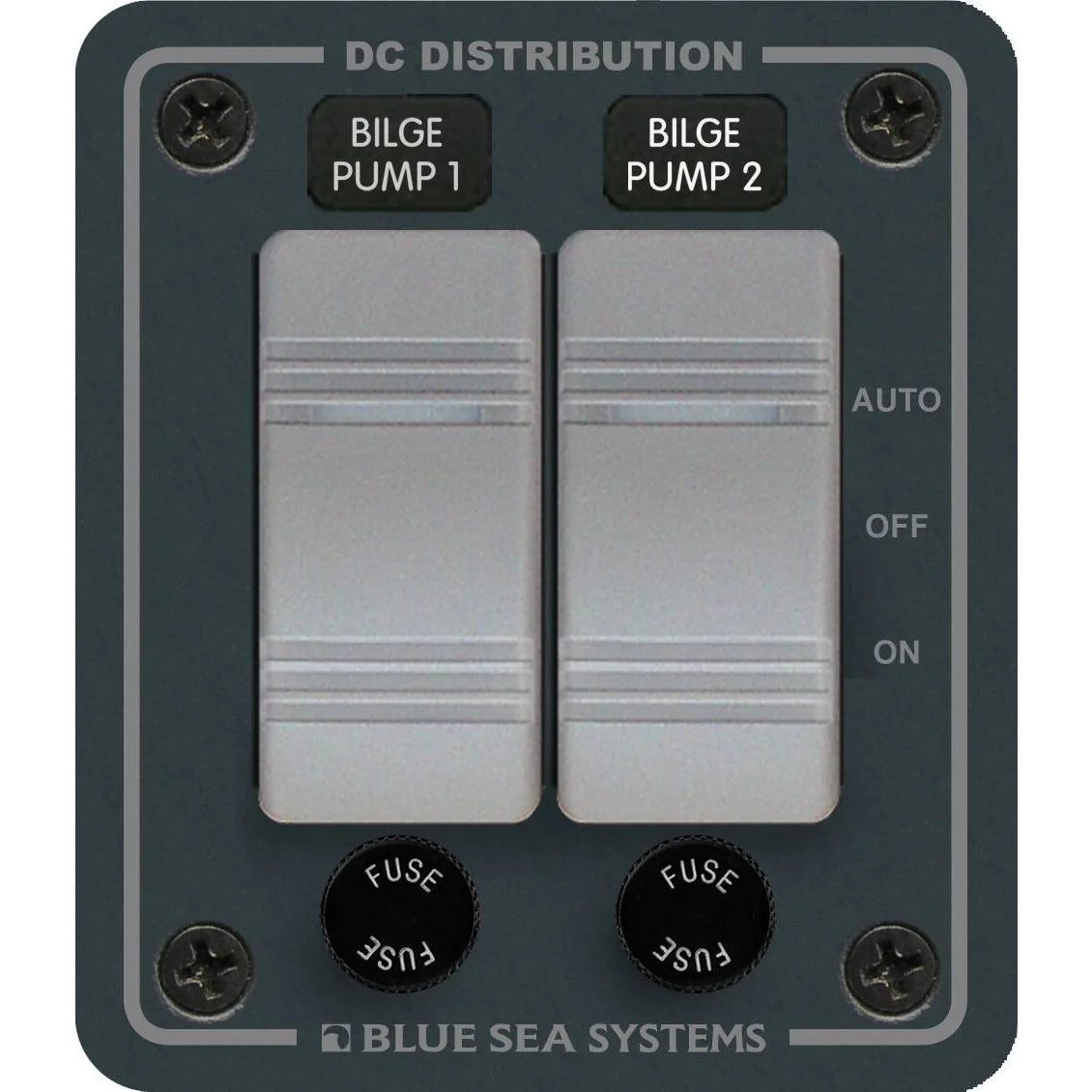 Blue Sea Systems Contura Bilge Pump Control DC Panel, 12/24V, Water-Resistant, 45A, 15A AGC Fuses