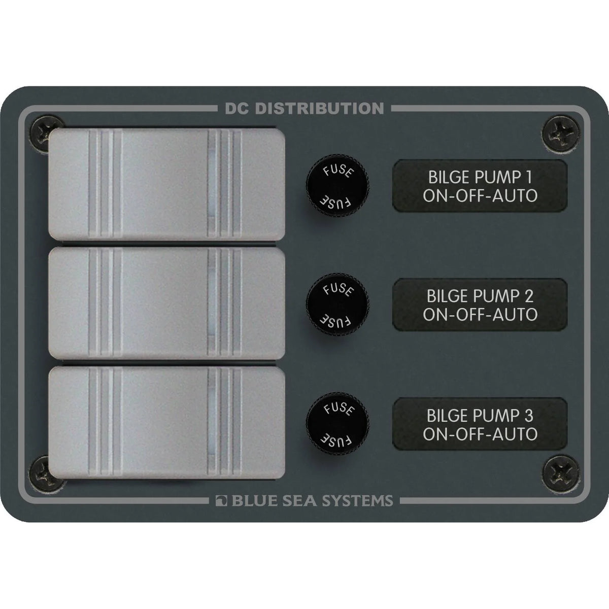 Blue Sea Systems Contura Bilge Pump Control DC Panel, 12/24V, Water-Resistant, 45A, 15A AGC Fuses