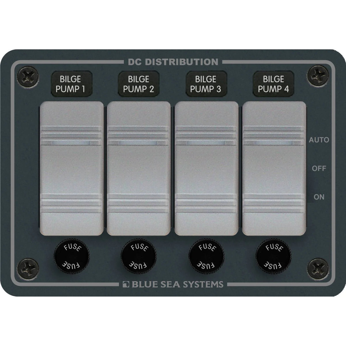 Blue Sea Systems Contura Bilge Pump Control DC Panel, 12/24V, Water-Resistant, 45A, 15A AGC Fuses