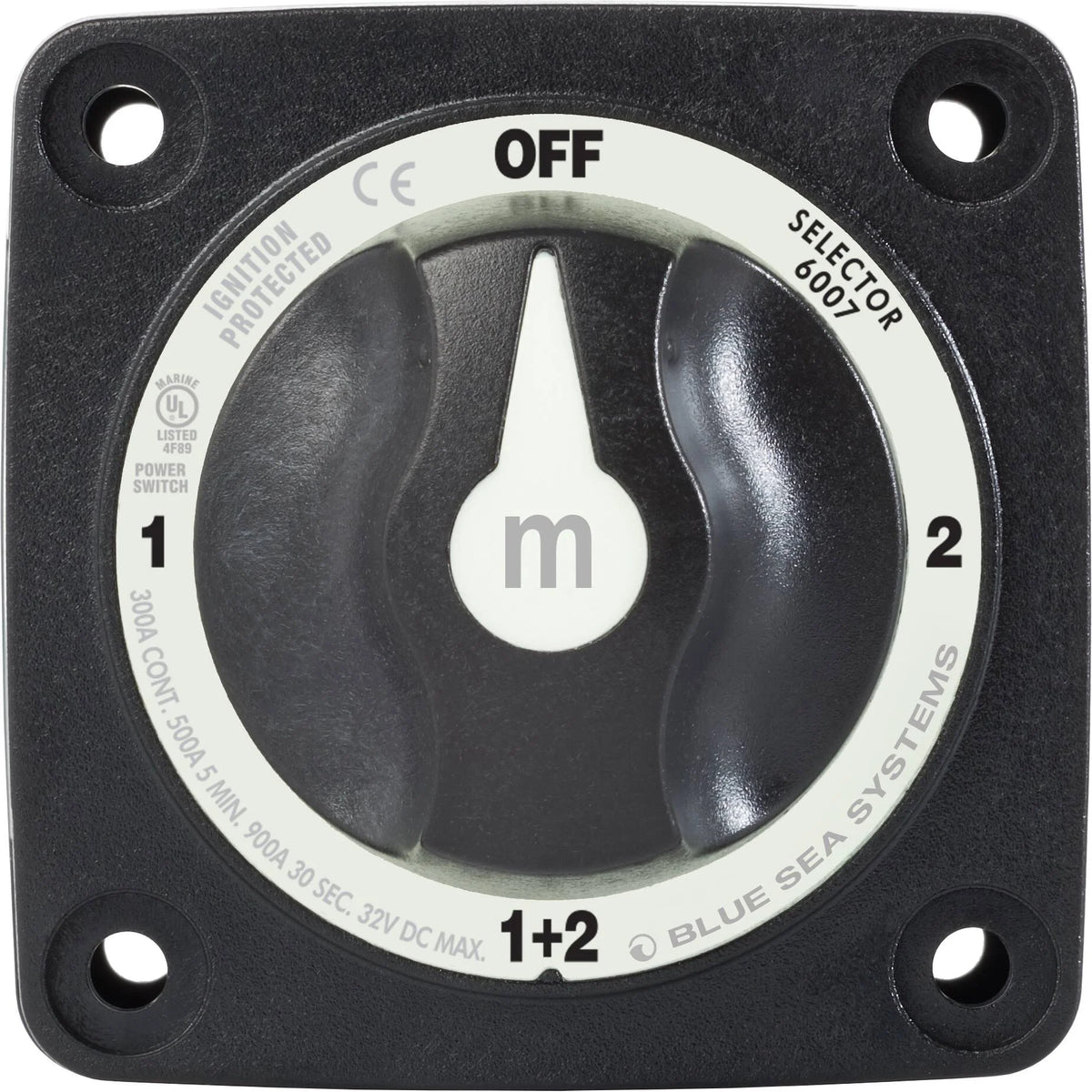 Blue Sea Systems m-Series Mini Selector Battery Switch, 4 Position, Battery Combine, 300A, 32V DC, IP66