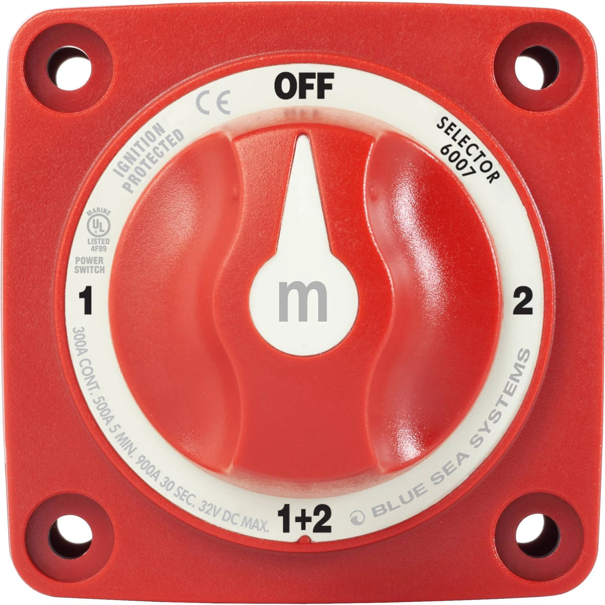 Blue Sea Systems m-Series Mini Selector Battery Switch, 4 Position, Battery Combine, 300A, 32V DC, IP66