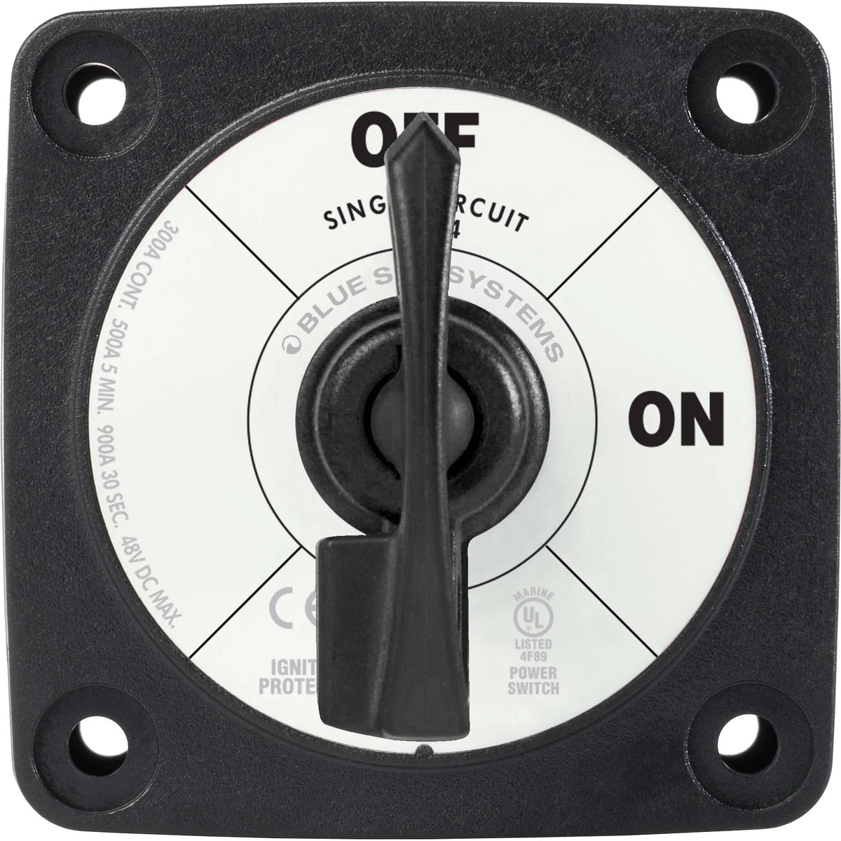 Blue Sea Systems m-Series Single Circuit ON-OFF Battery Switch, Locking Key, 48V DC, 300A Continuous, IP66, 3/8 in Studs