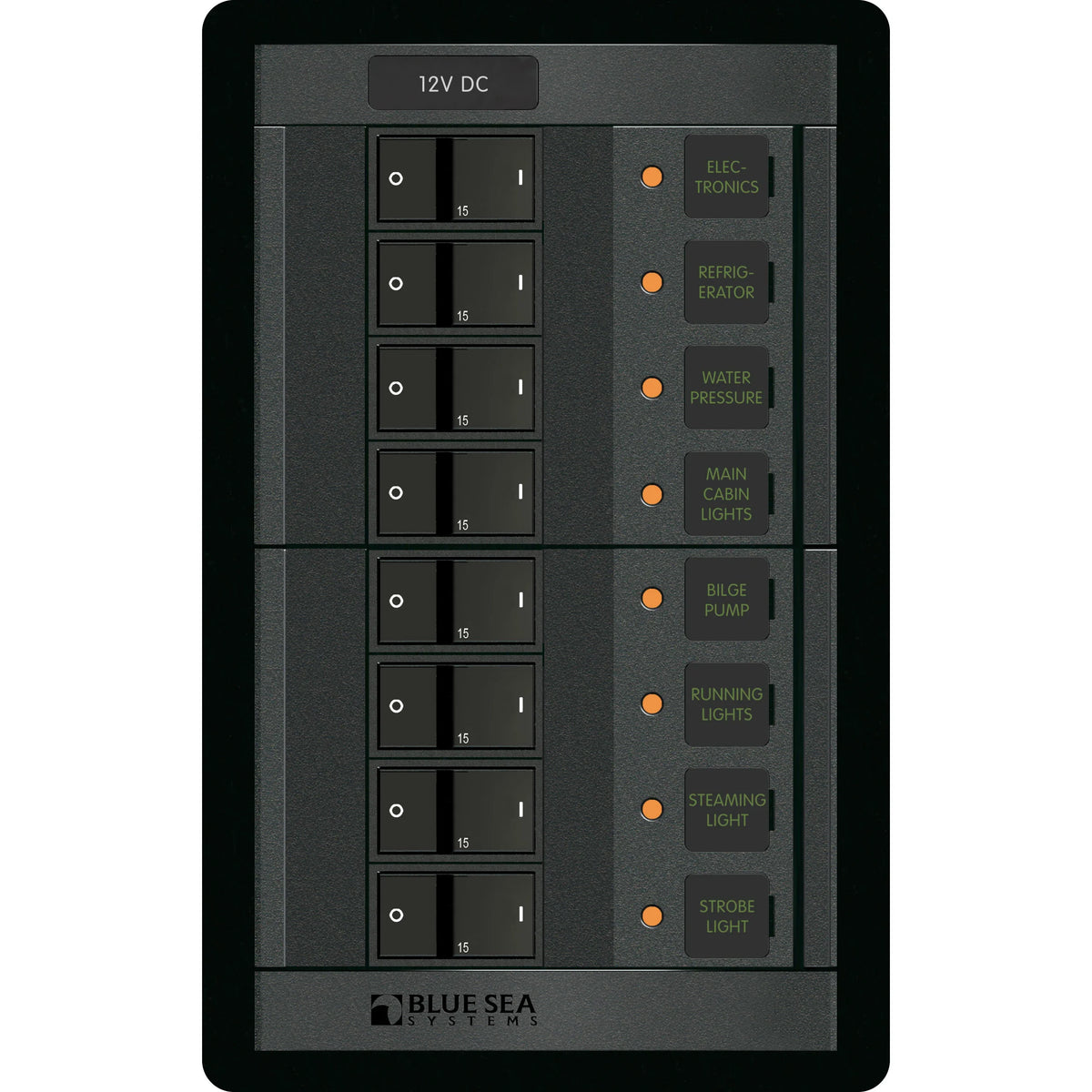 Blue Sea Systems 360 Panel System Branch Circuit Breaker Panel, 12V DC, 15A Flat Rocker Breakers