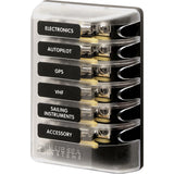 Blue Sea Systems ST Glass 6 Circuit Fuse Block, 32V DC, 100A, AGC/MDL Fuses