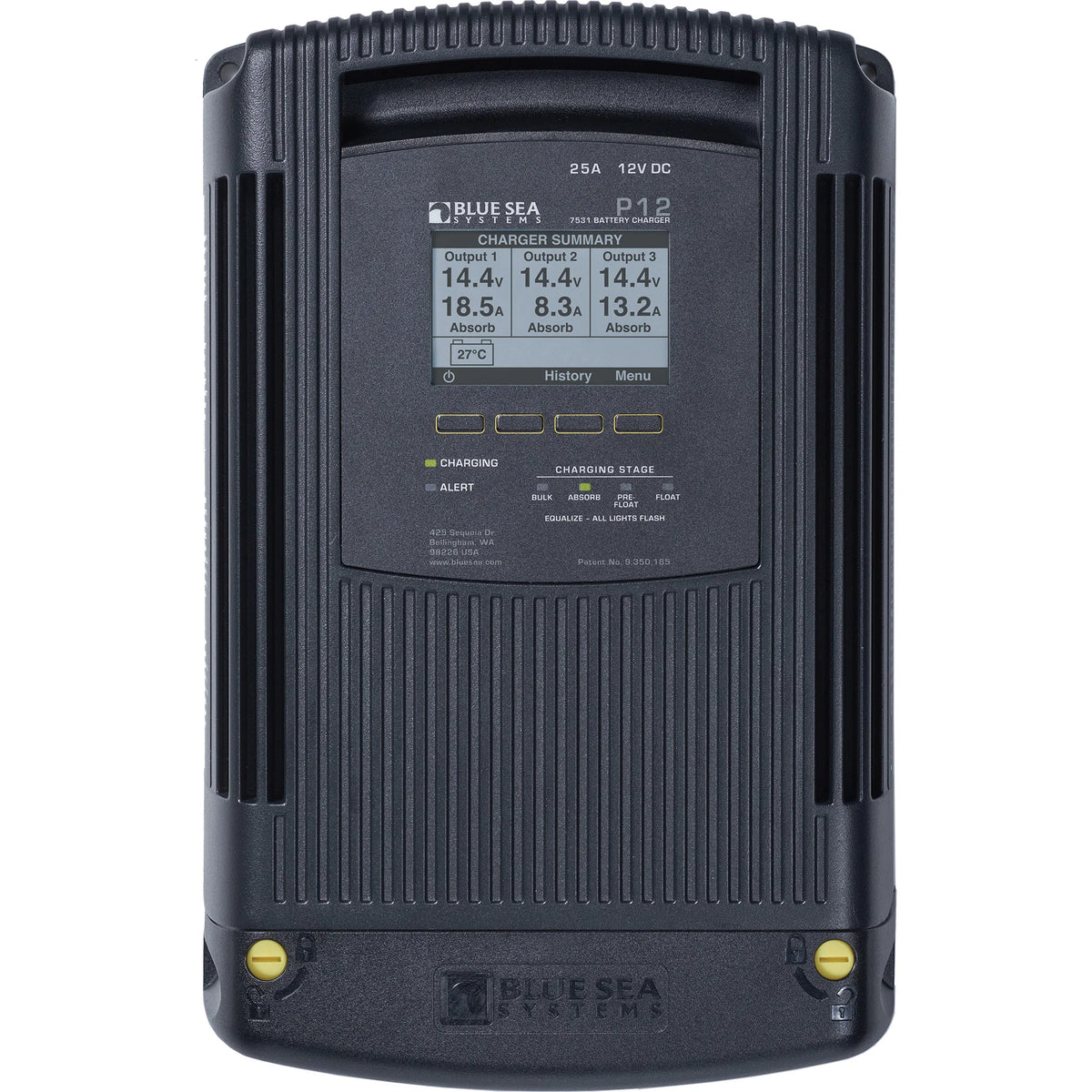 Blue Sea Systems P12 Battery Charger, 12V DC, 3 Outputs, 115-230V AC
