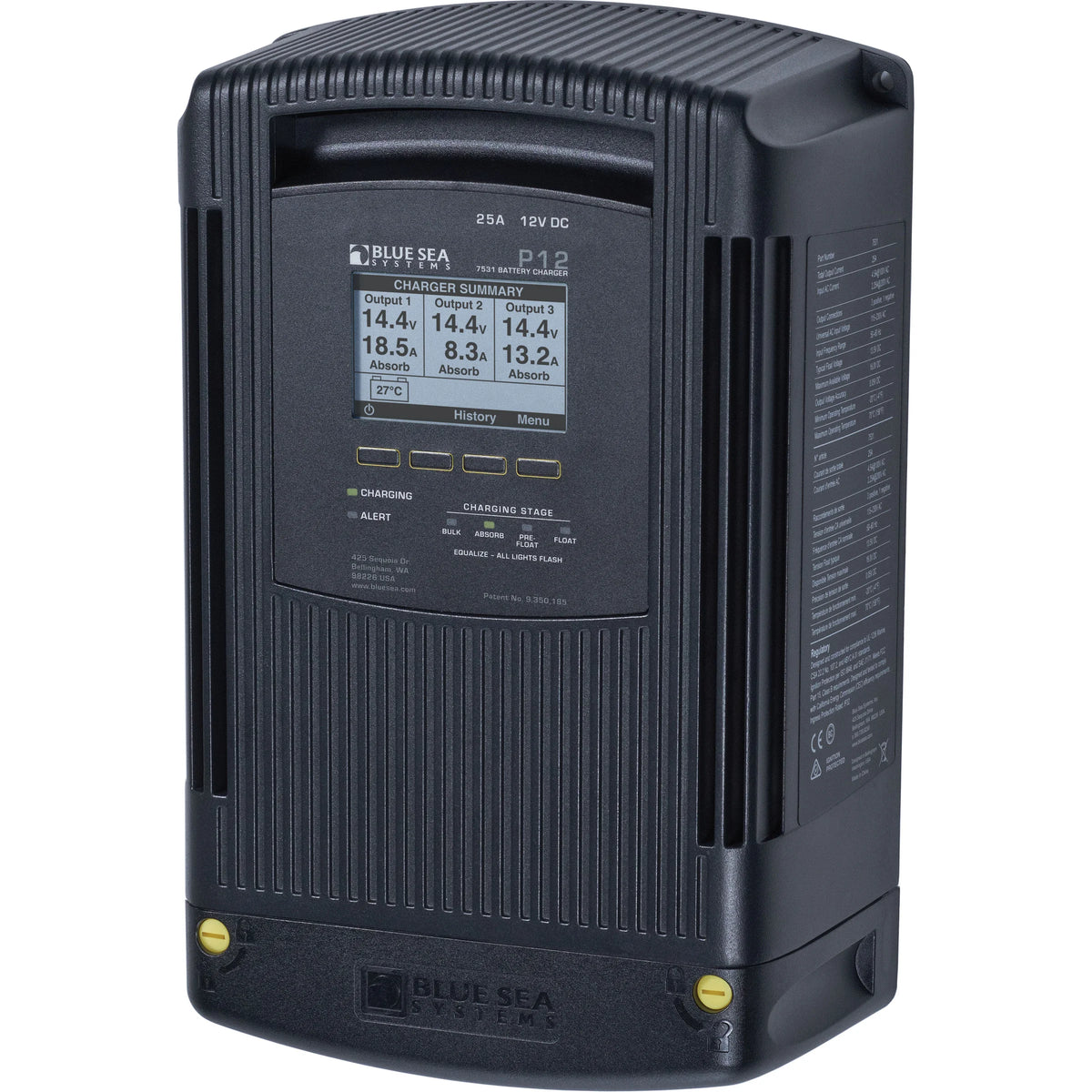 Blue Sea Systems P12 Battery Charger, 12V DC, 3 Outputs, 115-230V AC