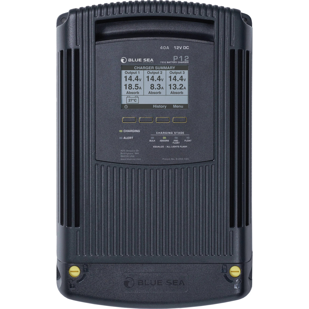 Blue Sea Systems P12 Battery Charger, 12V DC, 3 Outputs, 115-230V AC