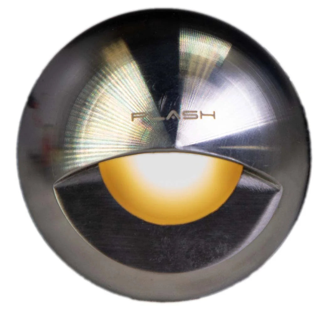 Plash Gravity Surface Mounted LED Deck Light, Stainless Steel Faceplate, Warm White Light, 3000K, 105 Lumens, IP67, 120 Degree Beam