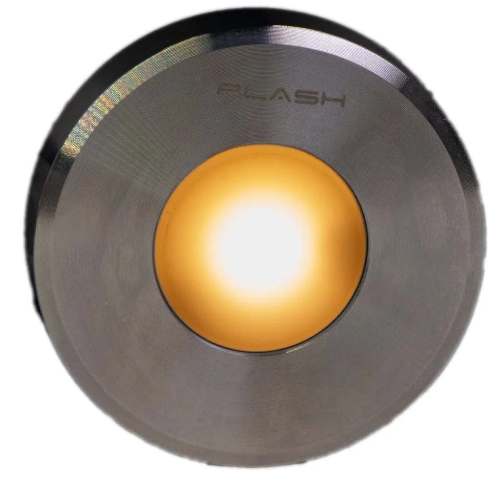 Plash Gravity Surface Mounted LED Deck Light, Stainless Steel Faceplate, Warm White Light, 3000K, 105 Lumens, IP67, 120 Degree Beam